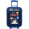 NoBoringSuitcases.com NoBoringSuitcases© Valigia Blu Per Bambini Personalizzato Con Un Nome | 48x31x19 cm - Bagaglio Ultraleggero Trolley A Mano Rigidi LED Ruote Da Viaggio - Ragazzo - Astronauta - Citazione - Stelle
