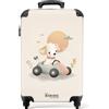 NoBoringSuitcases.com NoBoringSuitcases© Valigia Cabina Bambino Bambini Trolley Da Viaggio | 55x35x20 cm - Bagaglio A Mano Aereo Rigido Leggerissimo 4 Ruote Valigie Cucciolo - Auto corsa - Colori beige