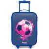 NoBoringSuitcases.com NoBoringSuitcases© Valigia Blu Per Bambini Compatto Bagaglio Ultraleggero | 48x31x19 cm - Trolley A Mano Rigidi LED Ruote Valigie Bimbi - Ragazzo - Vibrazioni calcistiche - Rosa