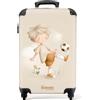 NoBoringSuitcases.com NoBoringSuitcases© Valigia Cabina Bambino Bagaglio A Mano Trolley | 55x35x20 cm - Bambini Da Viaggio Rigido Leggero Aereo 4 Ruote Luggage Ragazzo - Calcio - Colori beige