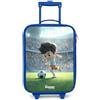 NoBoringSuitcases.com NoBoringSuitcases© Valigia Blu Per Bambini Compatto Bagaglio Ultraleggero | 48x31x19 cm - Trolley A Mano Rigidi LED Ruote Da Viaggio - Ragazzo - Stadio - Calcio - Luce solare