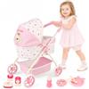 deAO Passeggino per Bambole 2 in 1, Carrozzina Giocattolo per Bambine 3+ | Ruote silenziose in schiuma, cappottina regolabile e struttura stabile, Adatto per bambole fino a 38 cm
