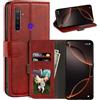 UOGNADGD Custodia flip in similpelle per Realme 5i - Rosso | 6.5 Custodia portafoglio folio con fessure per carte, chiusura magnetica, funzione stand e blocco RFID