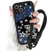 Yirlbey Cover con Cordino per iPhone 15, Morbido Silicone Custodia con Aesthetic Collage Leopardata Disegni, Antiurto Case con Tracolla Collana Orologi per Catena iPhone15 6,1, Stelle Fiocco