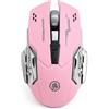 Wowssyo Mouse senza fili, illuminazione RGB, tasto laterale, ergonomico, Bluetooth, 1200-2400-3600 DPI, per PC, laptop, computer, rosa