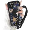 Yirlbey Cover con Cordino per iPhone 15, Morbido Silicone Custodia con Aesthetic Collage Leopardata Disegni, Antiurto Bumper Case con Tracolla Collana Orologi per Catena iPhone15 6,1, Stelle