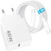 Poukey 45W Caricatore USB C con 2M Cavo, Rapido Presa USB C Caricabatterie for Apple iPhone 17/17 Pro/17 Pro Max/Air/16 15 Series, iPad Pro Air, Samsung S26/S25, Tipo C Cavetto Ricarica Charger Adattatore