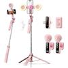 yAyusi Kit di Vlogging Rosa per iPhone/Android, Automatico Volto Rilevamento Treppiede Magnetico 180cm con Luce e Microfono, Kit Completo per Youtube e TikTok Sviluppato Appositamente per le Donne
