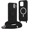 YFSYLL Magnetica Cover per iPhone 12 Mini con Cordino,Compatibile con MagSafe,Silicone Case con Regolabile Cordino da Collo Nylon Catena Collana Tracolla - Nero