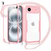 Jrkvniv Cover per iPhone Air con Cordino,360 Gradi Trasparente Custodiacon con Protezione Schermo Integrata,Bumper Rugged Custodia con Regolabile Tracolla Corda Collana per 6.5-Rose