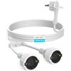 HITRENDS Cavo di alimentazione da 2 m, prolunga a 2 vie, con spina piatta Schuko, IP44, per casa, ufficio, fino a 250 V/16 A, bianco