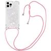 GoodcAcy Compatibile con Xiaomi Redmi Note 10 Pro con Cordino, Trasparente Glitter Liquido Antiurto Brillantini Tracolla Custodia, Silicone Bumper Laccio Sabbie Donna Protettivo Case, bianco