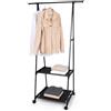 Holyhome Portabiti con Ruote 2 Ripiani Metallo Nero | Appendiabiti, Asta Regolabile, Salvaspazio | 55-85x45x157cm | Stand Abiti, Porta Vestiti, Appendiabiti da Terra