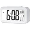 WANGCL Sveglia digitale 12/24 ore su 24 comodino con retroilluminazione display LCD calendario data e display temperatura (bianco