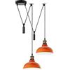 LEDSone Lampada a sospensione a forma di ragno a 2 teste, paralume in metallo da 29 cm, cavo regolabile da 195 cm, lampadina Edison vintage da 60 W E27 (Arancia)