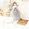 Nuziku Puntale per albero di Natale a forma di angelo, altezza 26 cm, decorazione per albero di Natale con 2 biglietti di auguri e 2 buste, puntale a forma di fatina per la decorazione di alberi di Natale e