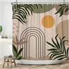 ASDCXZ Tenda da doccia boho 180 x 180 cm, moderna, astratta, stile boho, verde, foglie, arancione, sole, cachi, beige, bagno, lavabile, in poliestere, impermeabile, per vasca da bagno con 12 ganci