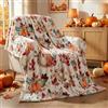 EVERLORIA Coperta Autunno Zucca 130x150 cm, Coperta in Flanella Sherpa Morbida, Motivo Zucca Arancione e Foglie d'Acero, Plaid Divano Letto Sedia Casa Autunnale Decorazione Regalo Vacanza