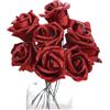 Whakano 10 rose artificiali glitterate, fiori artificiali, rose a gambo lungo, per festa della mamma, feste, matrimoni, interni ed esterni, cucina, ufficio, caffetteria, decorazione per la casa, rosso