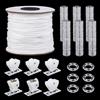 PH PandaHall 100pz 14mm Anelli Trasparenti per Tende Romane 50m 2mm Cordino per Tende Intrecciato Bianco 2 Set Blocca Corda in Nylon per Tendes Veneziane Fai da Te