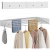 Yearninglife Stendibiancheria da parete allungabile, 60 cm, in acciaio al carbonio, con 4 ganci, salvaspazio, design semplice pieghevole, portata 25 kg, per balcone, camera (60 cm)