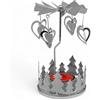 MIJOMA Portacandele rotante a forma di carosella natalizia, in metallo, mini piramide, 13,5 cm (argento, corona di abete e cuore)