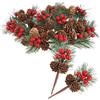 com-four® 20x rami decorativi con coni di larice, bacche rosse e aghi | granelli di Natale - rami decorativi per ghirlande e composizioni