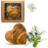 OLIQUE Cuore in legno d'ulivo, amuleto fatto a mano, come regalo per nascita, battesimo, comunione e cresima, con incisione
