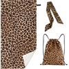 QuidToyzian Leopardo Set Regalo 3 Pezzi Spiaggia - Telo Mare Microfibra Antisabbia Asciugatura Rapida 160x80cm con Borsa e Foulard,leggera e compatta,Ideale per Donna Vacanze Piscina Sport
