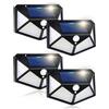 MF artSHOP 4X Lampada Solare da Esterno, 100 LED, Sensore di Movimento, Crepuscolare, Pannello Solare, Impermeabile IP65, Faretto Per Giardino, Garage, Patio 3 Modalità