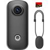 SJCAM Action Cam Bodycam 4K con batteria da 64 GB, batteria da 200 minuti, impermeabile, POV, fotocamera per casco per vlog, sport, escursionismo, nero