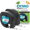 Dymo LetraTag etichette originali in plastica | rotolo da 12 mm x 4 m | stampa nera su bianco | LT etichette autoadesive per etichettatrice LetraTag | 2 pezzi