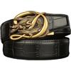 xichuangyuXCY Cintura casual da uomo in pelle a cricchetto con motivo coccodrillo lucido retrò cintura pantaloni personalizzati per jeans, Coccodrillo nero+oro, 130 cm