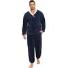 TOMEEK Pijama Hombre Invierno Largo Pijama Cálido Pantalones de Pijamas Hombre Conjunto de 2 Piezas Felpa Ropa de estar por Casa Regalo