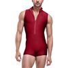 WAZHAKU Body da uomo a maniche corte e senza maniche, body sportivo da uomo, maglietta funzionale elasticizzata, biancheria intima, danza, sport, palestra, fitness, allenamento, colletto alto, Colore: rosso,