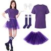 Alaiyaky Maglietta con stampa M da donna, gonna in tulle, costume di gruppo da donna, con maglietta tutu e calze a righe, stampa M, costume per carnevale (viola, S)