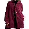 Foweknow Cappotto da donna invernale lungo in velluto a coste con cappuccio, elegante, lunghezza media, giacca autunnale, cappotto invernale da donna, con bottoni, giacca lunga per le mezze stagioni