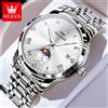 OLEVS 3656 Orologio da Uomo di Marca, Orologio al Quarzo Originale alla Moda, Impermeabile in Acciaio Inossidabile, Luminoso con Fasi Lunari