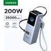 UGREEN Nexode Pro 200W 25000mAh Power Bank con Cavi Retrattili, Batteria Esterna Portatile PD per Ricarica Rapida Laptop