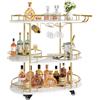 HiMISS Elegante carrello bar dorato a 4 livelli con portabottiglie e portabicchieri - Carrello mobile su ruote con ripiani in metallo per cucina, sala da pranzo o soggiorno - Arredamento per bar domestico e