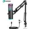 P PUPGSIS Microfono da gaming PUPGSIS per PC, microfono a condensatore USB per PS4/5 e Mac, microfono per computer con cancellazione del rumore, funzione Mute, riverbero, braccio regolabile, filtro anti-pop per