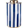 GILDE Vaso Elio in ceramica, cilindrico, smaltato, a righe, blu, bianco, altezza 40 cm x diametro 20 cm, feltrini e vaso impermeabile