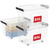 Cetomo 80L*3 Scatole di Stoccaggio con Coperchi, Contenitori in Plastica con Ruote, Clip On, Impilabili, Incastonabili, Organizzatore a Righe per Casa Ufficio, Trasparente, 80L-3 Pezzi