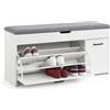 Meerveil Scarpiera Panca, Portascarpe con Cassetto Ribaltabile Stile Industriale in Legno per Ingressi e Corridoi, L100 x P30 x A52 cm, Bianco