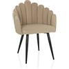 hjh LIVING Sedia imbottita con schienale a forma di conchiglia SCALLORE in velluto, per sala da pranzo, con gambe in metallo (beige)