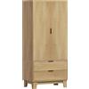HOMCOM Armadio con 2 ante a chiusura ammortizzata, 2 cassetti e barra appendiabiti, 80x50x180cm, Legno naturale | Aosom Italy