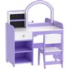AIYAPLAY Set Toeletta Trucco Bambina 2 in 1 con Sgabello e Specchio, Luci a 2 Colori, Portagioielli, Cassetto, Viola | Aosom Italy