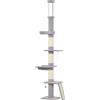 PawHut Tiragraffi per Gatti a Soffitto con Altezza 230-260 cm, 3 Pali Graffiatoi, Amaca, in Peluche, Grigio Chiaro | Aosom Italy