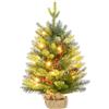 HOMCOM Mini Albero di Natale 60 cm con Luci LED, 141 Rami, Pigne, Bacche Rosse, Base in Cemento, Verde | Aosom Italy