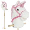 AIYAPLAY Cavallo con Bastone Unicorno per Bambini 24+ Mesi con Suoni Realistici e Ruote, 95x25x27 cm, Bianco | Aosom Italy
